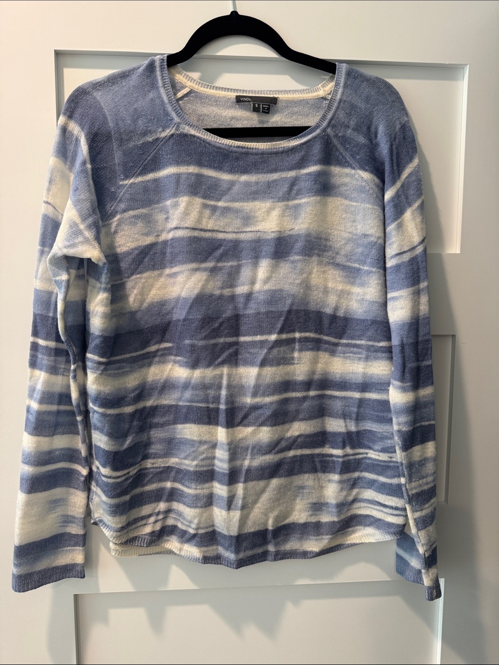 Vince Blue and White Striped Crewneck Sweater